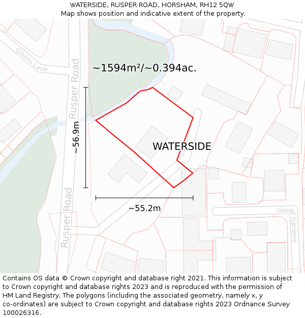 WATERSIDE, RUSPER ROAD, HORSHAM, RH12 5QW: Plot and title map