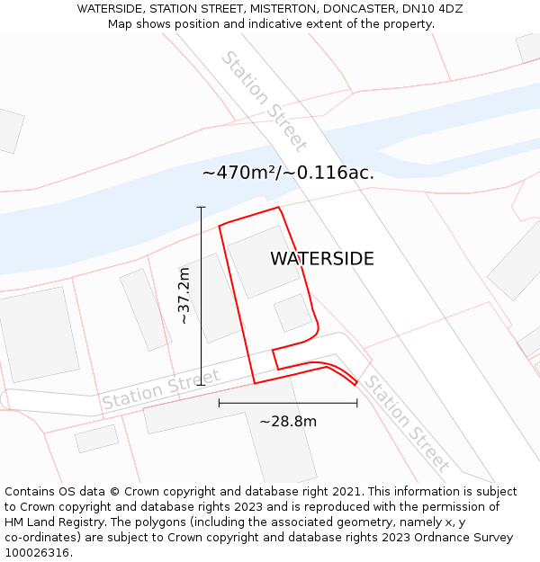 WATERSIDE, STATION STREET, MISTERTON, DONCASTER, DN10 4DZ: Plot and title map