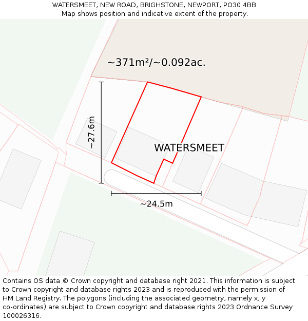 WATERSMEET, NEW ROAD, BRIGHSTONE, NEWPORT, PO30 4BB: Plot and title map