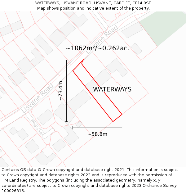 WATERWAYS, LISVANE ROAD, LISVANE, CARDIFF, CF14 0SF: Plot and title map