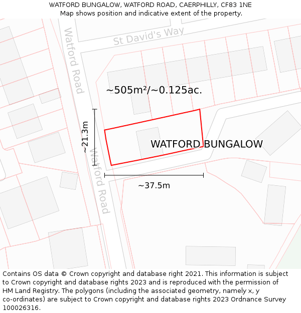 WATFORD BUNGALOW, WATFORD ROAD, CAERPHILLY, CF83 1NE: Plot and title map