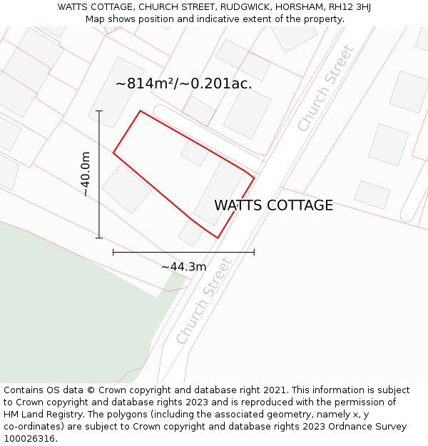 WATTS COTTAGE, CHURCH STREET, RUDGWICK, HORSHAM, RH12 3HJ: Plot and title map