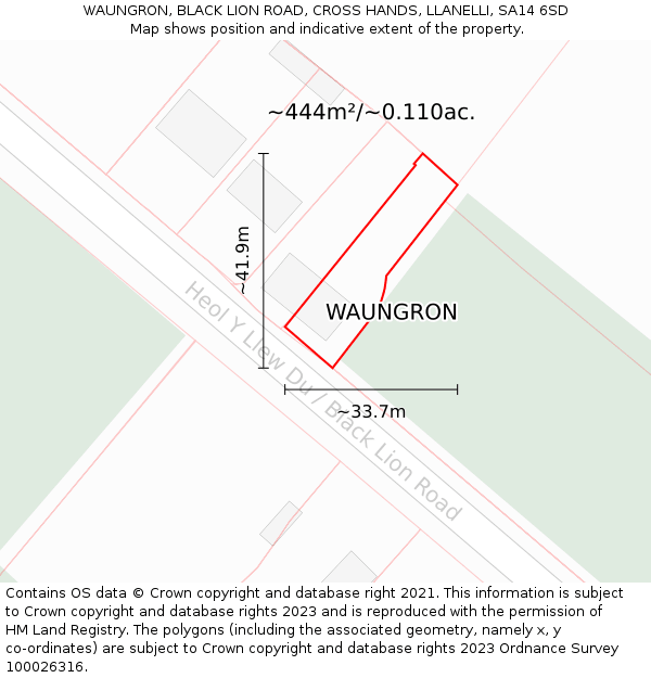 WAUNGRON, BLACK LION ROAD, CROSS HANDS, LLANELLI, SA14 6SD: Plot and title map