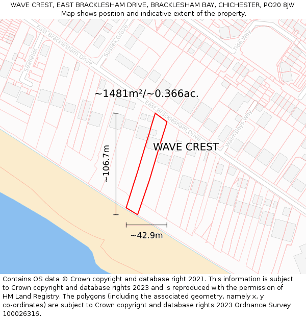 WAVE CREST, EAST BRACKLESHAM DRIVE, BRACKLESHAM BAY, CHICHESTER, PO20 8JW: Plot and title map