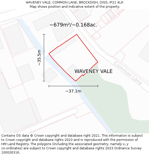 WAVENEY VALE, COMMON LANE, BROCKDISH, DISS, IP21 4LA: Plot and title map