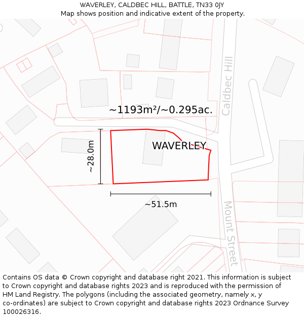 WAVERLEY, CALDBEC HILL, BATTLE, TN33 0JY: Plot and title map