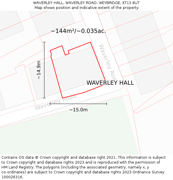 WAVERLEY HALL, WAVERLEY ROAD, WEYBRIDGE, KT13 8UT: Plot and title map