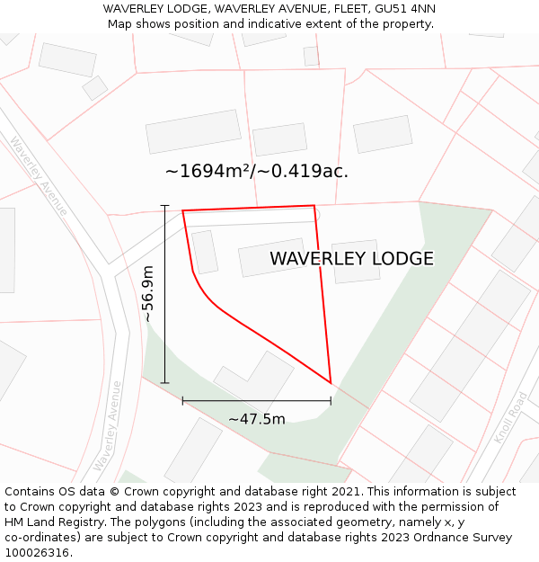 WAVERLEY LODGE, WAVERLEY AVENUE, FLEET, GU51 4NN: Plot and title map