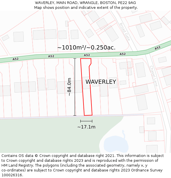 WAVERLEY, MAIN ROAD, WRANGLE, BOSTON, PE22 9AG: Plot and title map