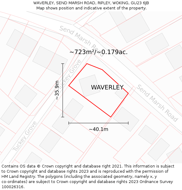 WAVERLEY, SEND MARSH ROAD, RIPLEY, WOKING, GU23 6JB: Plot and title map