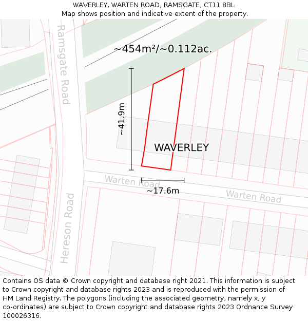 WAVERLEY, WARTEN ROAD, RAMSGATE, CT11 8BL: Plot and title map