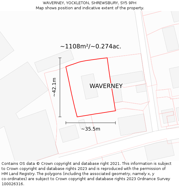 WAVERNEY, YOCKLETON, SHREWSBURY, SY5 9PH: Plot and title map