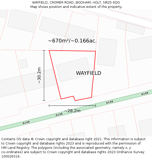 WAYFIELD, CROMER ROAD, BODHAM, HOLT, NR25 6QG: Plot and title map