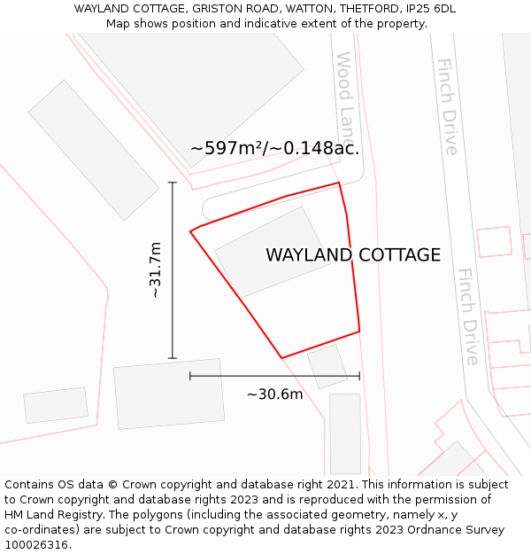 WAYLAND COTTAGE, GRISTON ROAD, WATTON, THETFORD, IP25 6DL: Plot and title map