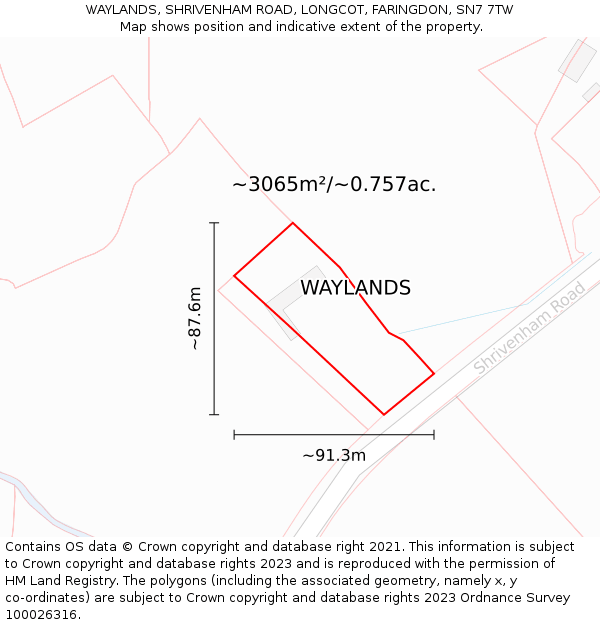 WAYLANDS, SHRIVENHAM ROAD, LONGCOT, FARINGDON, SN7 7TW: Plot and title map