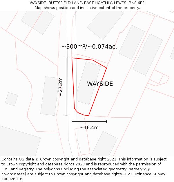 WAYSIDE, BUTTSFIELD LANE, EAST HOATHLY, LEWES, BN8 6EF: Plot and title map