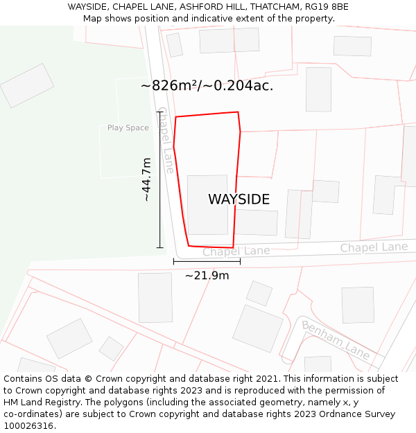 WAYSIDE, CHAPEL LANE, ASHFORD HILL, THATCHAM, RG19 8BE: Plot and title map