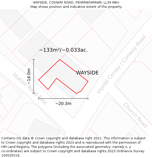 WAYSIDE, CONWAY ROAD, PENMAENMAWR, LL34 6BH: Plot and title map