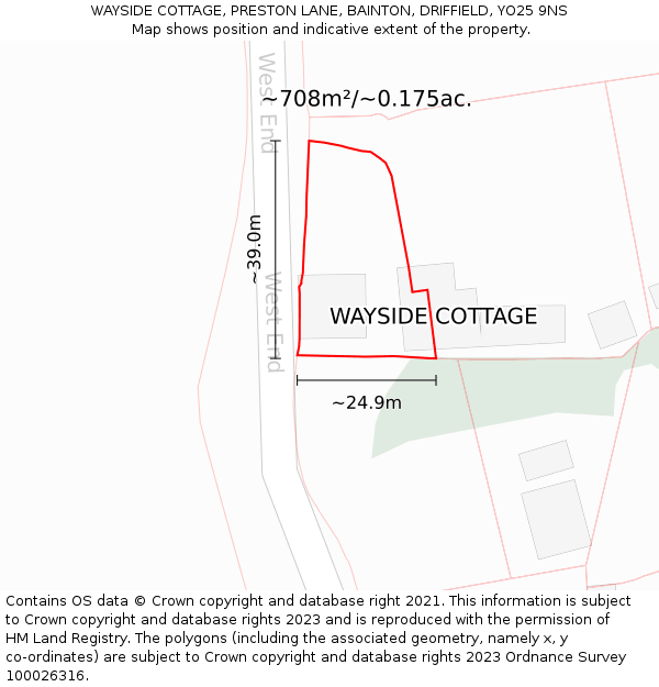 WAYSIDE COTTAGE, PRESTON LANE, BAINTON, DRIFFIELD, YO25 9NS: Plot and title map