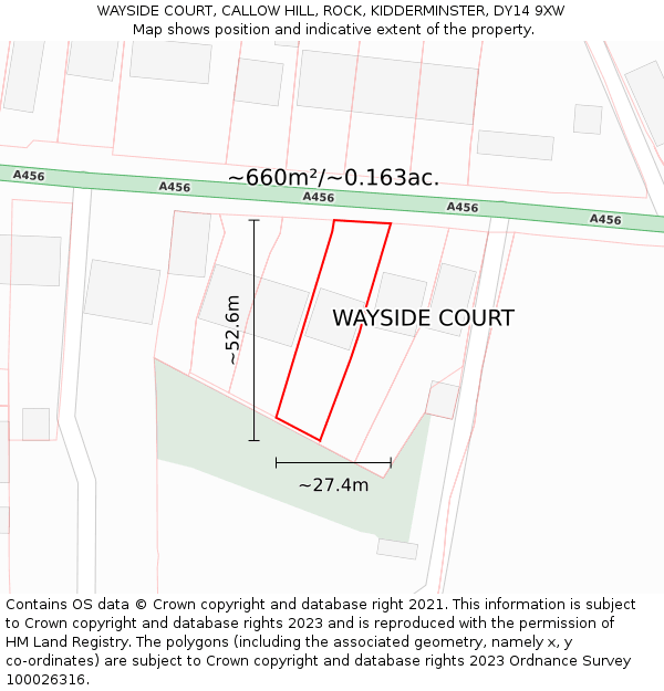 WAYSIDE COURT, CALLOW HILL, ROCK, KIDDERMINSTER, DY14 9XW: Plot and title map