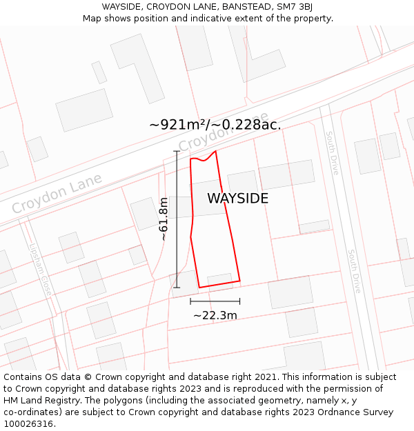 WAYSIDE, CROYDON LANE, BANSTEAD, SM7 3BJ: Plot and title map