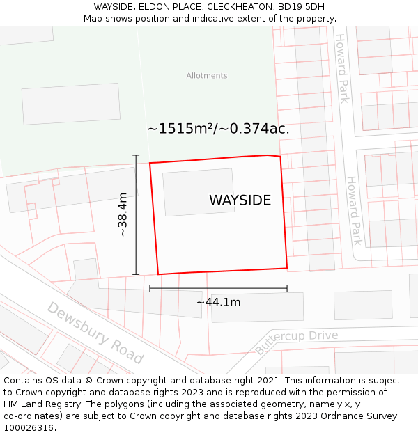 WAYSIDE, ELDON PLACE, CLECKHEATON, BD19 5DH: Plot and title map