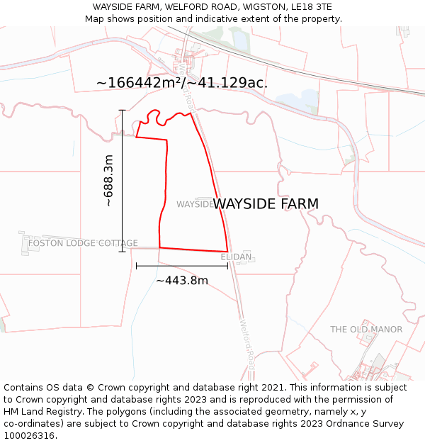 WAYSIDE FARM, WELFORD ROAD, WIGSTON, LE18 3TE: Plot and title map
