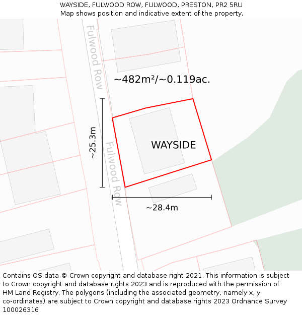 WAYSIDE, FULWOOD ROW, FULWOOD, PRESTON, PR2 5RU: Plot and title map