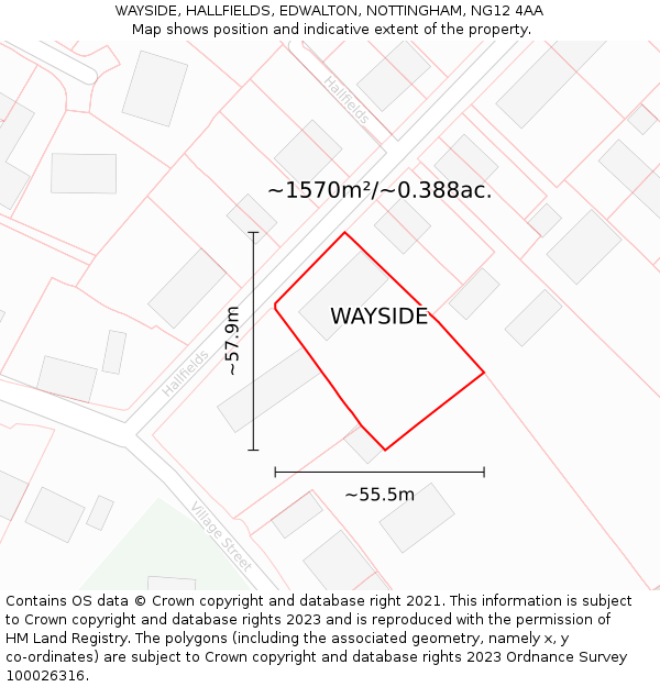 WAYSIDE, HALLFIELDS, EDWALTON, NOTTINGHAM, NG12 4AA: Plot and title map