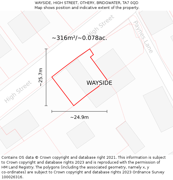 WAYSIDE, HIGH STREET, OTHERY, BRIDGWATER, TA7 0QD: Plot and title map