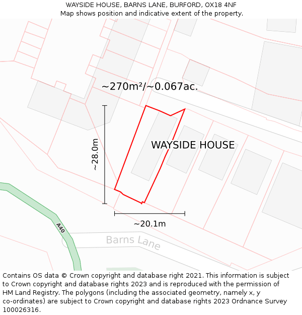 WAYSIDE HOUSE, BARNS LANE, BURFORD, OX18 4NF: Plot and title map