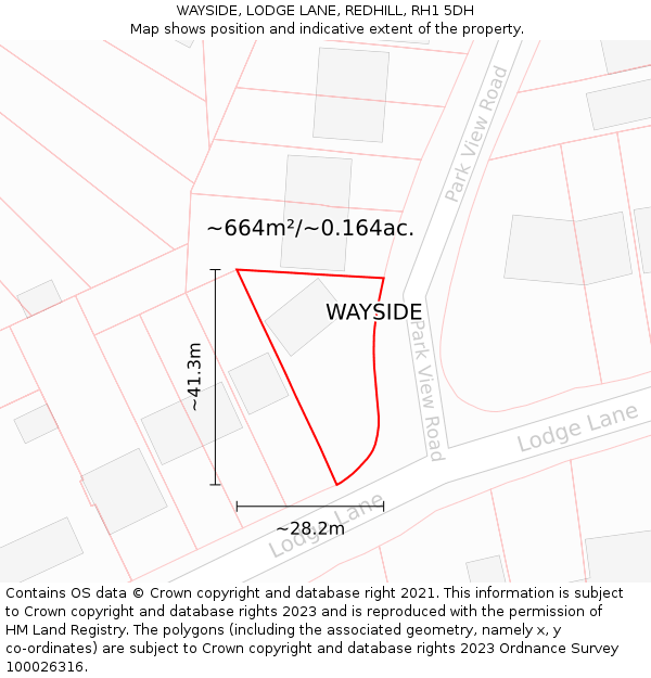 WAYSIDE, LODGE LANE, REDHILL, RH1 5DH: Plot and title map