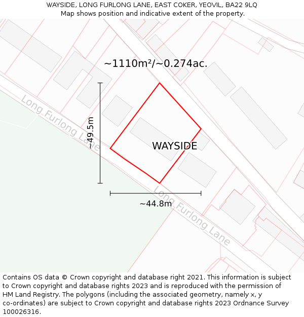 WAYSIDE, LONG FURLONG LANE, EAST COKER, YEOVIL, BA22 9LQ: Plot and title map