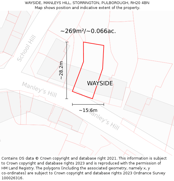 WAYSIDE, MANLEYS HILL, STORRINGTON, PULBOROUGH, RH20 4BN: Plot and title map