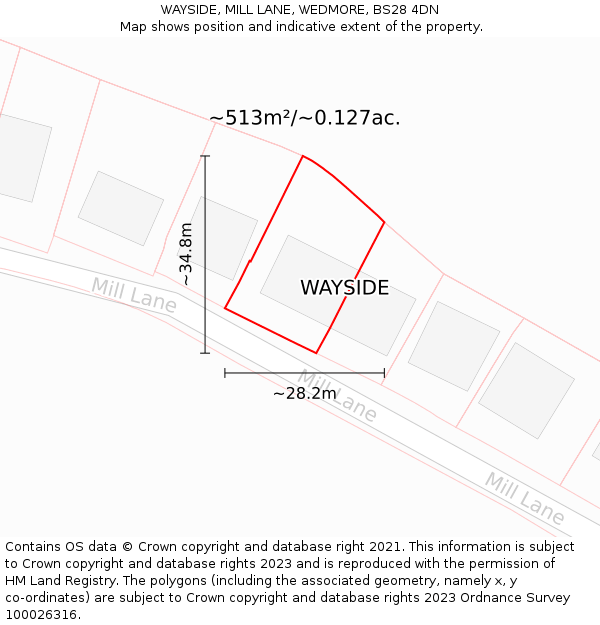 WAYSIDE, MILL LANE, WEDMORE, BS28 4DN: Plot and title map