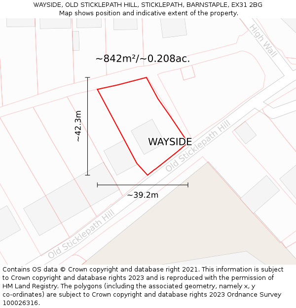 WAYSIDE, OLD STICKLEPATH HILL, STICKLEPATH, BARNSTAPLE, EX31 2BG: Plot and title map