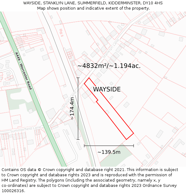 WAYSIDE, STANKLYN LANE, SUMMERFIELD, KIDDERMINSTER, DY10 4HS: Plot and title map