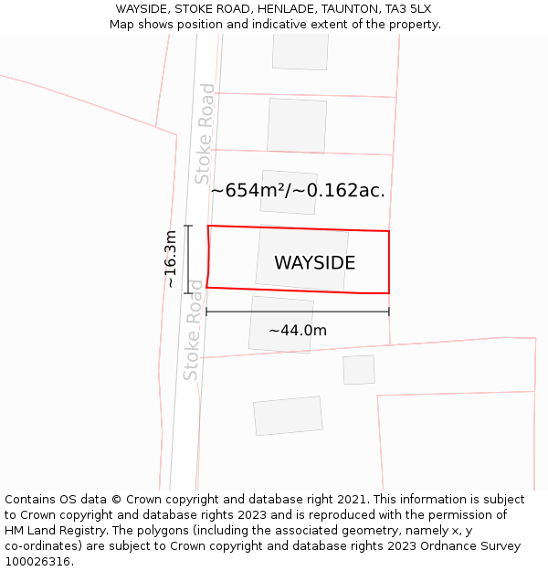 WAYSIDE, STOKE ROAD, HENLADE, TAUNTON, TA3 5LX: Plot and title map