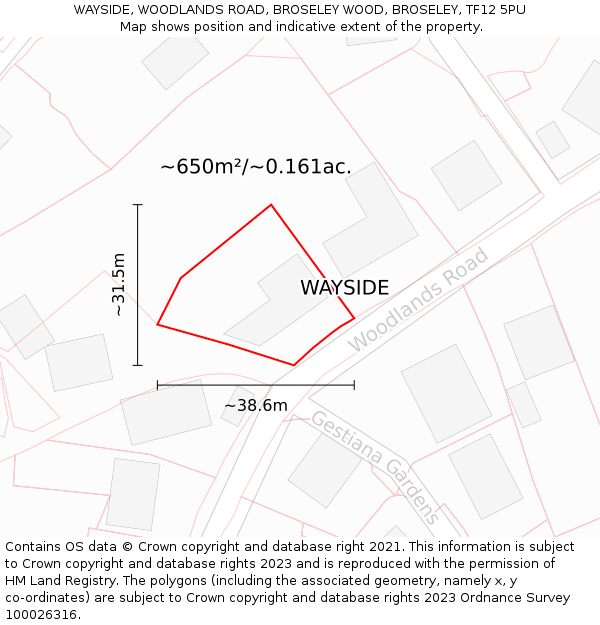 WAYSIDE, WOODLANDS ROAD, BROSELEY WOOD, BROSELEY, TF12 5PU: Plot and title map