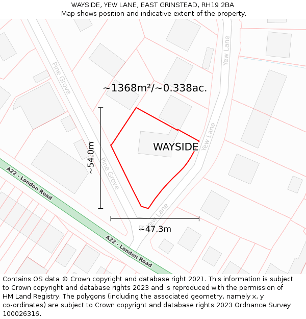 WAYSIDE, YEW LANE, EAST GRINSTEAD, RH19 2BA: Plot and title map