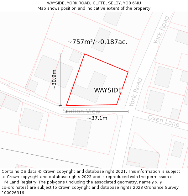 WAYSIDE, YORK ROAD, CLIFFE, SELBY, YO8 6NU: Plot and title map