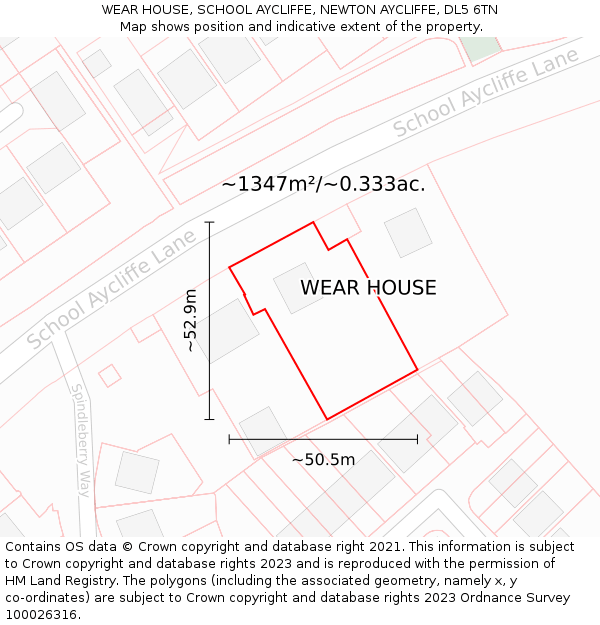 WEAR HOUSE, SCHOOL AYCLIFFE, NEWTON AYCLIFFE, DL5 6TN: Plot and title map