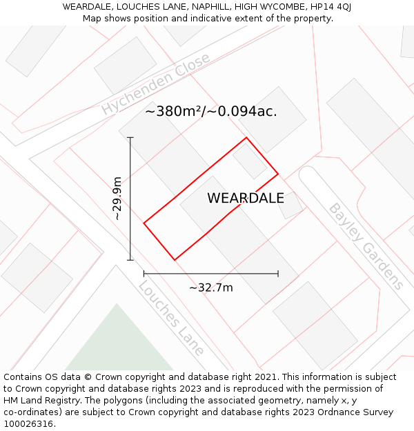 WEARDALE, LOUCHES LANE, NAPHILL, HIGH WYCOMBE, HP14 4QJ: Plot and title map