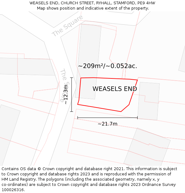 WEASELS END, CHURCH STREET, RYHALL, STAMFORD, PE9 4HW: Plot and title map