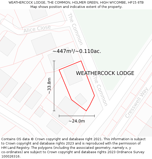 WEATHERCOCK LODGE, THE COMMON, HOLMER GREEN, HIGH WYCOMBE, HP15 6TB: Plot and title map