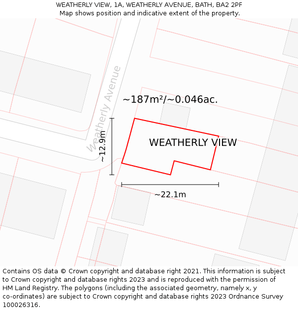 WEATHERLY VIEW, 1A, WEATHERLY AVENUE, BATH, BA2 2PF: Plot and title map