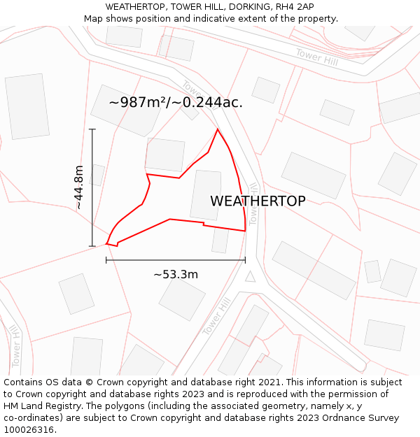 WEATHERTOP, TOWER HILL, DORKING, RH4 2AP: Plot and title map