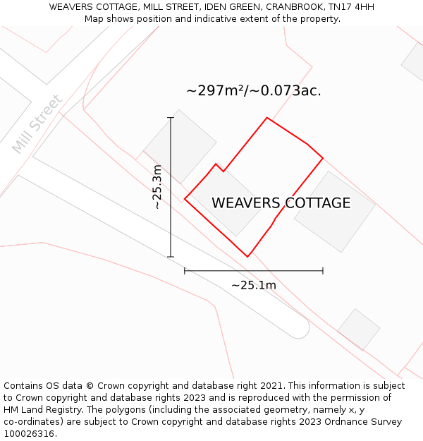 WEAVERS COTTAGE, MILL STREET, IDEN GREEN, CRANBROOK, TN17 4HH: Plot and title map