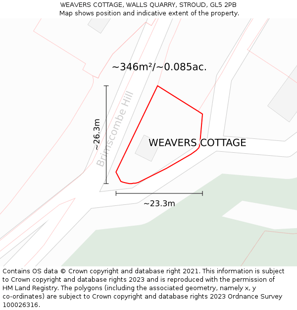 WEAVERS COTTAGE, WALLS QUARRY, STROUD, GL5 2PB: Plot and title map