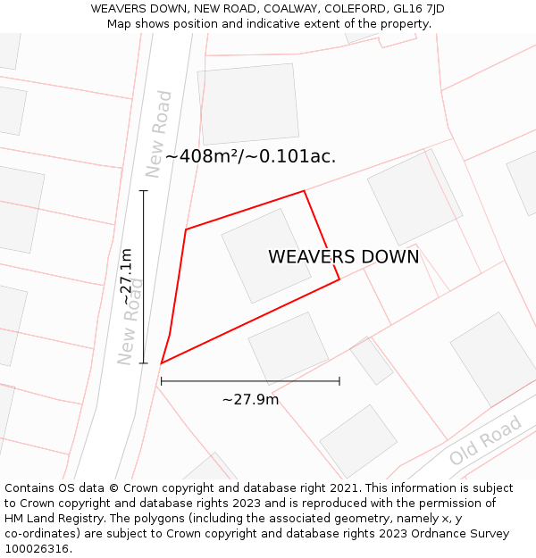 WEAVERS DOWN, NEW ROAD, COALWAY, COLEFORD, GL16 7JD: Plot and title map